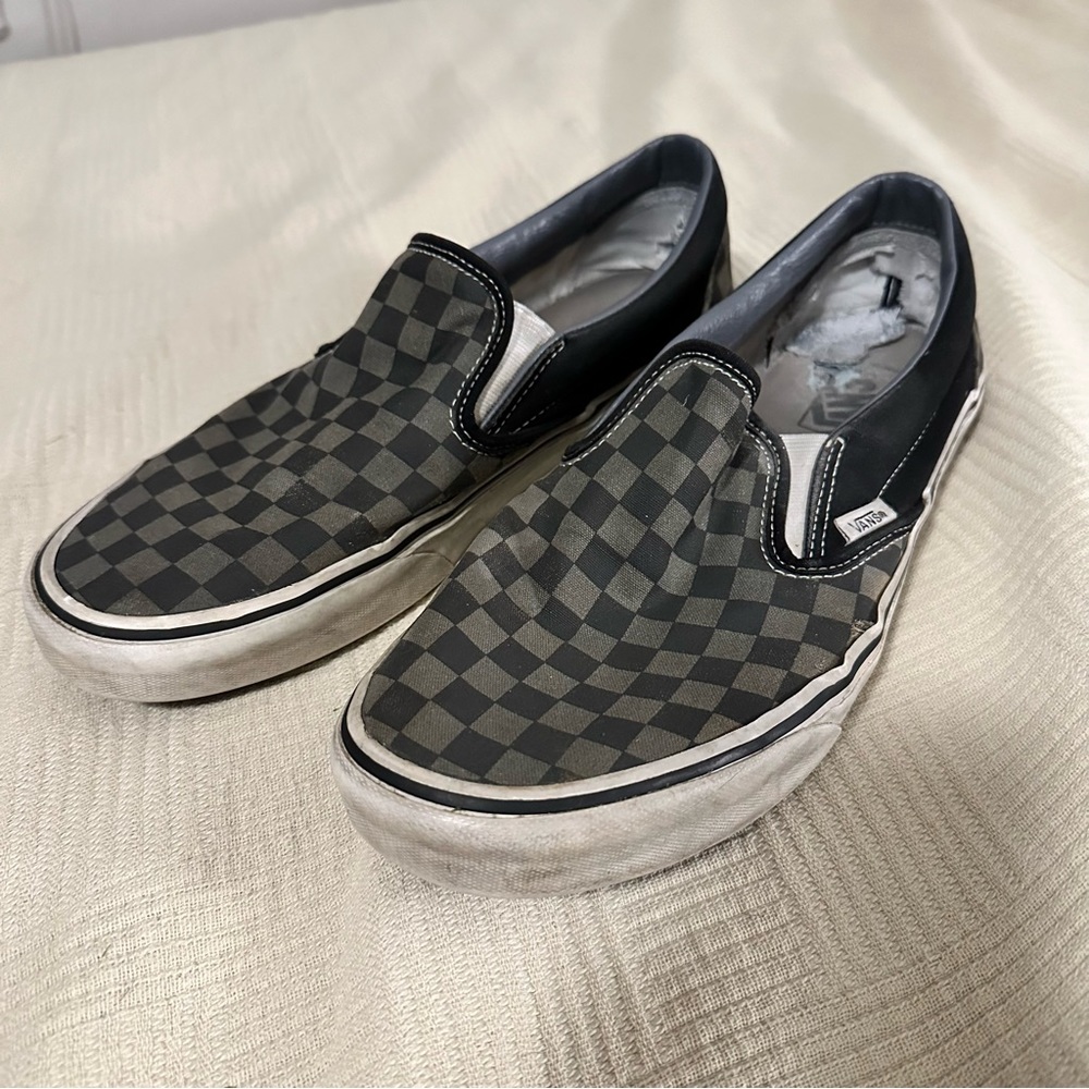 Vans black/gray checkerboard slip-ons